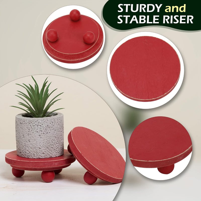 DD DEFINED DECO Defined Deco Mini risers for display,Wood Risers for Decor,Small 4”Round Wooden Riser, Farmhouse Wood Riser, Rustic Pedestal Display Stand,Display Risers for Tiered Tray Decor(Set of 2,Red) - Image 4